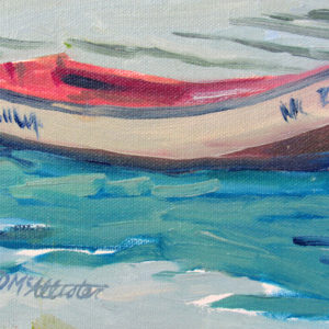 single red rowboat painting in an impressionistic plein air style by Deborah McAllister