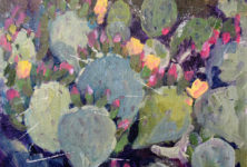 Cactus Prickly Pear Blooms by plein air artist Deborah McAllister